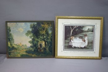 Two Vintage Picture Frames With Old Timey And Cute Images