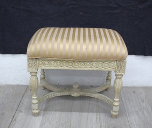 Vintage Upholstered Bench With Carved Detailing