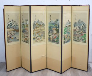 Asian Embroidered Divider Screen Six Panel