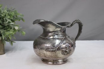 Vintage  Art Nouveau Style Repousse-Partial Chased Metal Pitcher