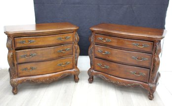 Pair Of Lane French Style 3-Drawer Stands - Elegant And Ornate