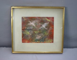 Framed Vintage Original Pastel On Hand-made Paper Semi Abstract Signed By A. Harmon