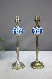 A Pair Of Antique Cut Bubble Glass Mantle Lamps - A Pair