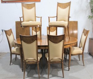 Superlative MCM Burl Accent Dining Set - Table And Eight Chairs