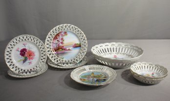 Vintage Collection Of Lattice Porcelain Plates And Bowls