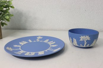 Blue Jasperware Wedgwood Plate And Small Bowl
