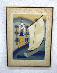 'Framed Elma Pratt Signed Print Of Sailboat And Mission Landscape'