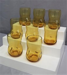 Set Of 8 Amber Dimple Glass Tumblers