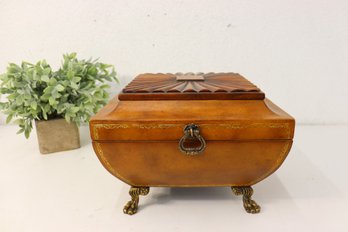 Decorative Wooden Sun King Style Footed Box With Faux-Croc Interior
