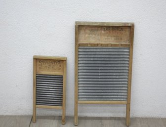 Two Antique Wash Boards - Large And Small