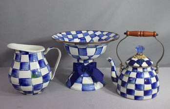 Mackenzie-Childs Royal Check Pattern:  Pitcher, Large Compote, And Teapot