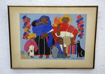 Framed 'Elma Pratt Signed Print  Traditional Mexican Family, 1942'