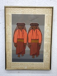 'Elma Pratt Signed Print Of Two Indigenous Figures In Traditional Attire'