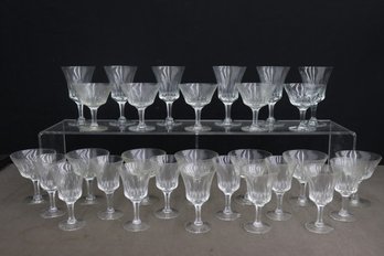 Group Lot Of Georgian-cut Crystal Clear Stemmed Goblets - Mixed Style - Wine, Water, Coupe, Etc.