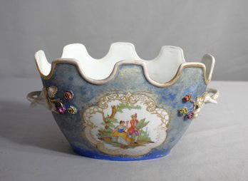 Antique Hand-Painted Porcelain Bowl With Scenic And Floral Motifs