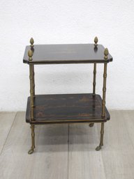 Vintage Chinoiserie Two Tier Side Table On Casters And Brass Finals