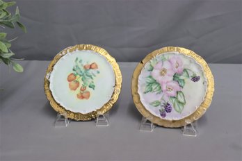 Pair Antique Victorian Hand Painted Porcelain Teapot Trivet