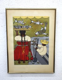 'Elma Pratt 'Fishing' Serigraph From 'Mexico In Color'  Framed'