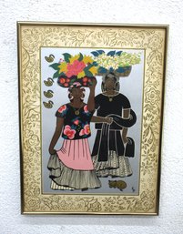 'Elma Pratt Signed Print Of Two Zapotec Women With Flower Baskets, Oaxaca'