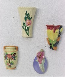 Group Of Four Ceramic Flower Pocket Flower Wall Vases