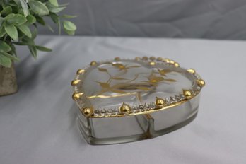Heart Shaped Glass Jewelry Box With Glass Beads  & Gold Embellishment