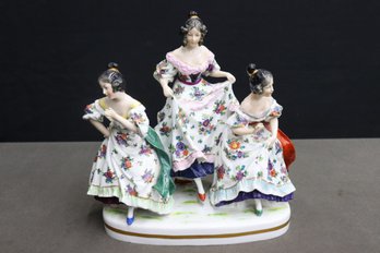 Vintage Capodimonte Porcelain Three Ladies At The Ball Figurine