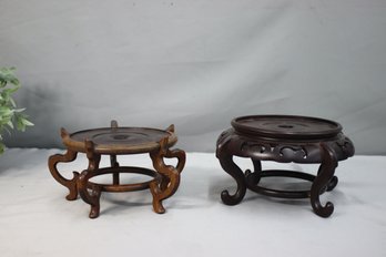 Two Vintage Asian Carved Ornate Wooden Stands