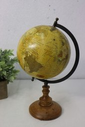 Decorative Old World Globe In Tilt Ring And Wood Base