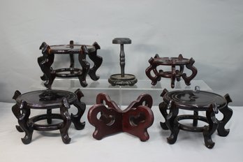 Group Of 6 Varied Vintage Asian Carved Ornate Wooden Stands