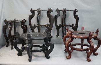 Group Of 5 Somewhat Larger Vintage Asian Carved Ornate Wooden Stands