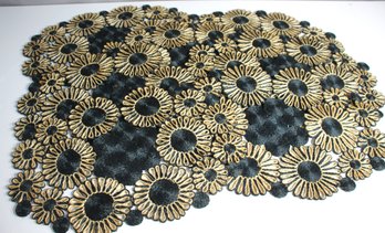 Six (6) Vintage Placemats Blue Daisy Abaca Hemp Jute Woven Reversible  18x12