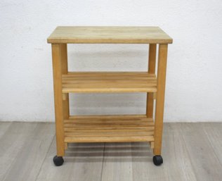 Wooden Slat Kitchen Trolley With Butcher Block Top On Casters