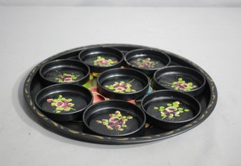 Nashco Metal Hand Painted Serving Tray And Coasters Set Featuring Roses