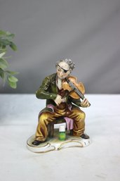 Vintage Capodimonte Fiddle Player With An Eye Patch Figurine