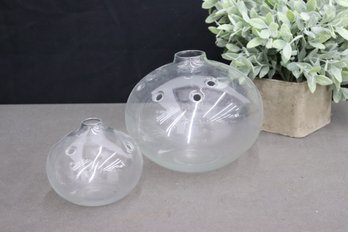 Two Holmegaard Michael Bang Vintage Glass Vases - Small And Large