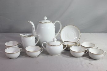 Vintage Bavarian Porcelain Tea Set - Teapot, Creamer & Sugar, Six Cups Ans Saucers