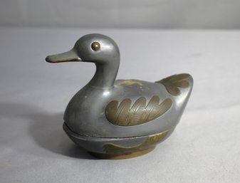 Vintage Pewter And Brass Duck Trinket Box