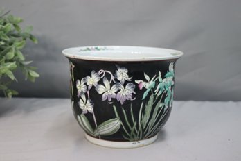 Vintage Asian Ceramic Floral Planter, 6 Character Red Mark On Bottom