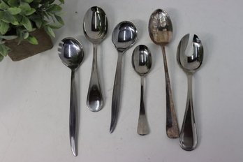 Group Lot Of Stainless Streel Serving Spoons And Table Spoons