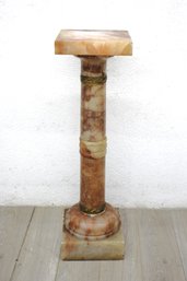 Marble Column-Form Plinth With Marble Top And Bronze Mounts