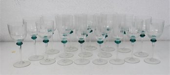 Group Lot Of Green Bauble Stemmed Wine And Champagne Glasses