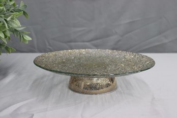Footed Midcentury Large Pedestal Plate Cake Stand Art Glass