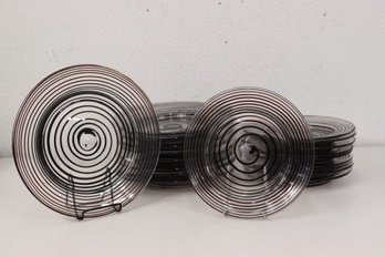 Group Lot Of Large And Small Oxblood On Clear Spiral Pinwheel Plates-(19pcs)