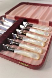 Mother Of Pearl Handle Steak Knives Sheffield England In Lined Knife Box