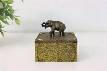 Tooled Brass And Wood Box With Elephant Figurine Finial