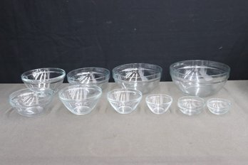 Set Of 10 Retro Clear Glass Nesting Kitchen Bowls
