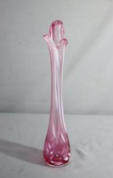 Vintage Pink/White/clear Three Finger Swung Glass Vase Signed And Dated