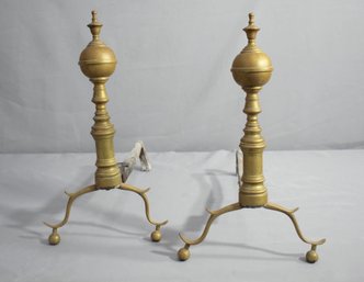 Vintage Federal-style Cast Iron And Brass Fire Dogs/Andirons
