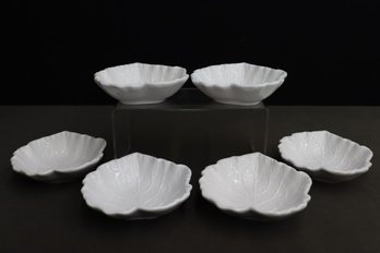 Group Lot Of Six Clay Art White Leaf Bowls