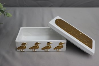 Egyptian Inspired White And Gold Porcelain Box